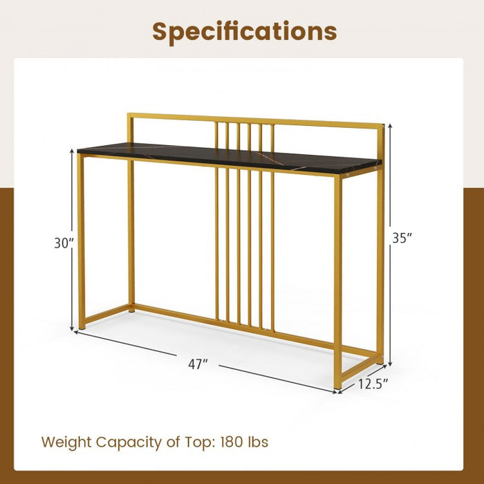 Costway Modern Narrow Entryway Table with Marble Top - Suitable for Living Room and Entryway