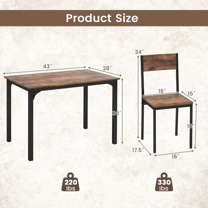 Costway Industrial Style Dining Room Table Sets 5-Piece - Suitable for Restaurant and Kitchen, Seats 4 People