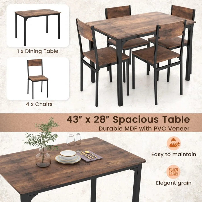 Costway Industrial Style Dining Room Table Sets 5-Piece - Suitable for Restaurant and Kitchen, Seats 4 People