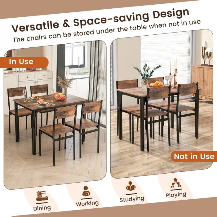 Costway Industrial Style Dining Room Table Sets 5-Piece - Suitable for Restaurant and Kitchen, Seats 4 People