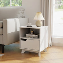 Load image into Gallery viewer, Costway Modern White Side Table Nightstand with Drawer and Open Shelf - Suitable for Living Room and Bedroom
