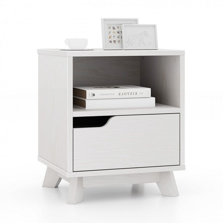 Costway Modern White Side Table Nightstand with Drawer and Open Shelf - Suitable for Living Room and Bedroom