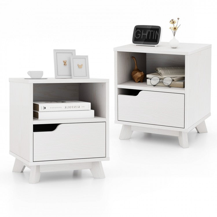 Costway Modern White Side Table Nightstand with Drawer and Open Shelf - Suitable for Living Room and Bedroom