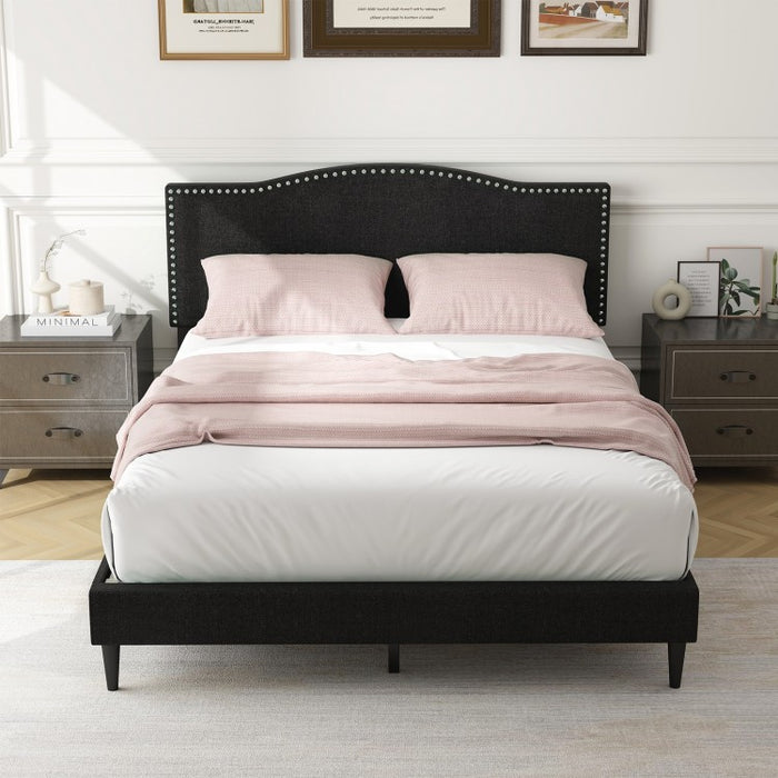 Costway Furniture:Black Modern Luxury Linen Upholstered Bed Frame