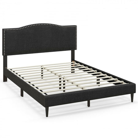 Costway Furniture:Black Modern Luxury Linen Upholstered Bed Frame