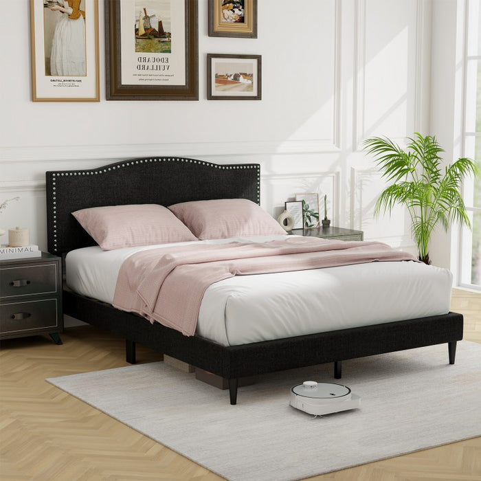 Costway Furniture:Black Modern Luxury Linen Upholstered Bed Frame