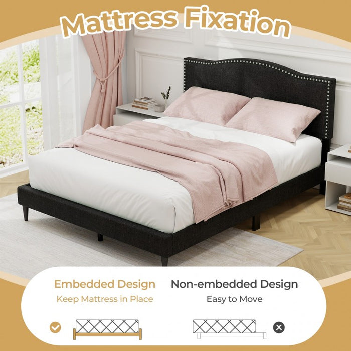 Costway Furniture:Black Modern Luxury Linen Upholstered Bed Frame