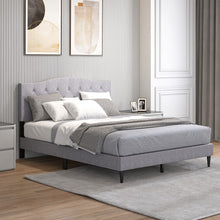 Load image into Gallery viewer, Gray Linen Upholstered Headboard with Wooden Bed Frame
