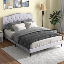 Load image into Gallery viewer, Gray Linen Upholstered Headboard with Wooden Bed Frame
