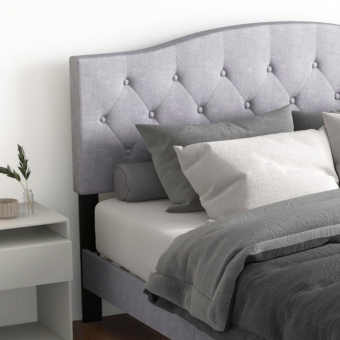 Gray Linen Upholstered Headboard with Wooden Bed Frame