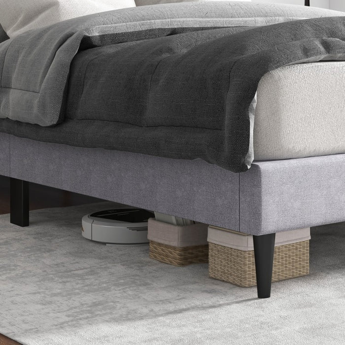 Gray Linen Upholstered Headboard with Wooden Bed Frame