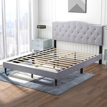 Load image into Gallery viewer, Gray Linen Upholstered Headboard with Wooden Bed Frame
