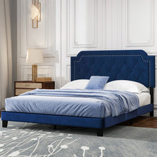 Load image into Gallery viewer, Blue Velvet Upholstered Headboard Platform Bed for Bedroom
