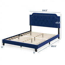 Load image into Gallery viewer, Blue Velvet Upholstered Headboard Platform Bed for Bedroom
