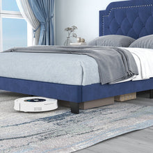 Load image into Gallery viewer, Blue Velvet Upholstered Headboard Platform Bed for Bedroom
