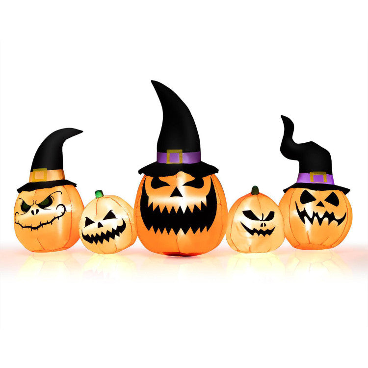 Halloween Inflatable Pumpkin 5-Piece Set with LED Lights and Blower - Suitable for Halloween Decorations