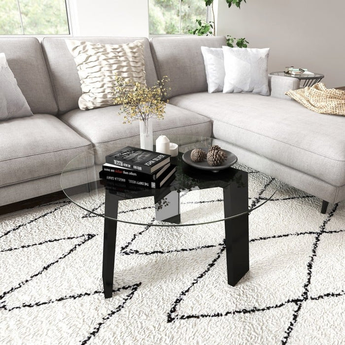 Costway Modern Round Coffee Table with Glass Top - Suitable for Living Room and Cafe