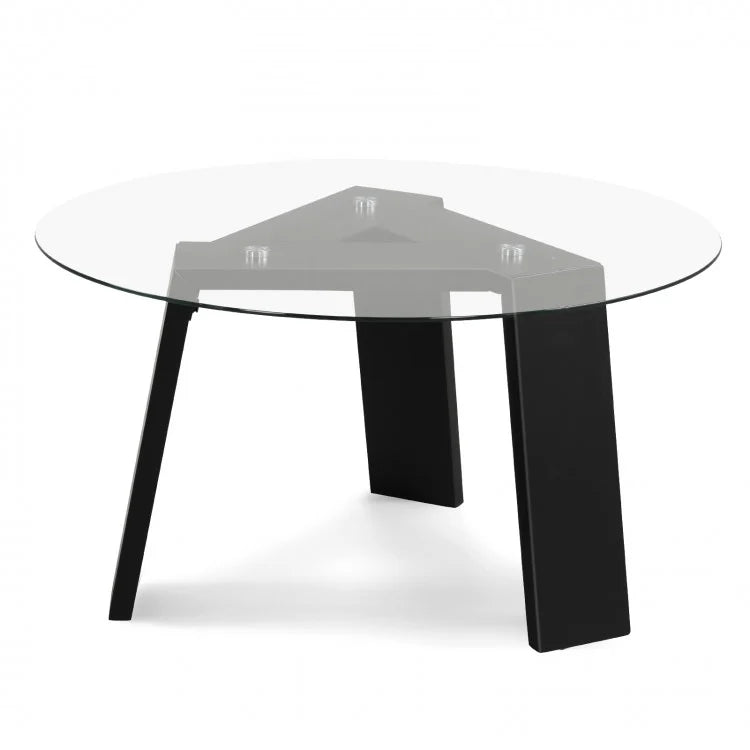 Costway Modern Round Coffee Table with Glass Top - Suitable for Living Room and Cafe