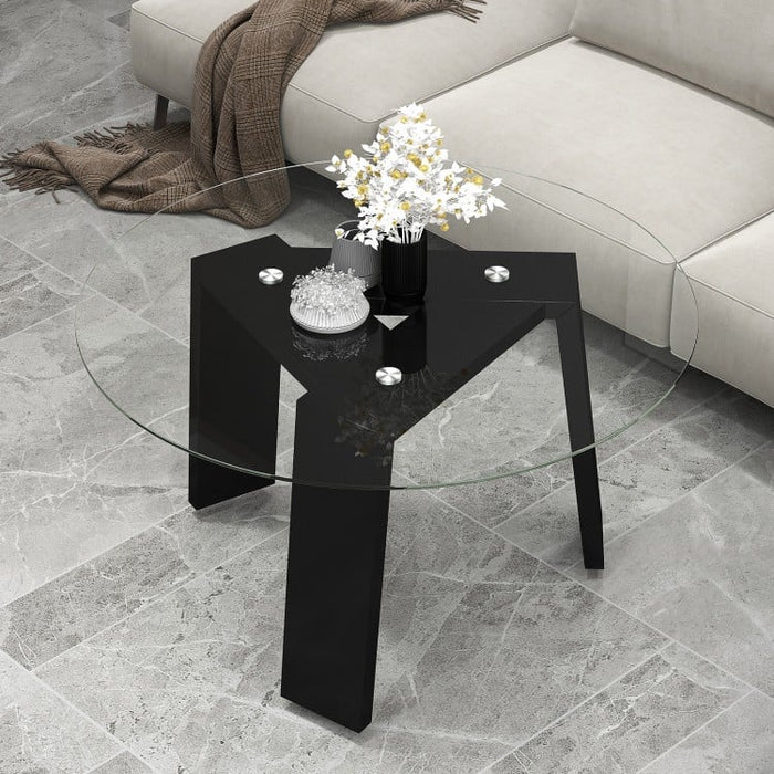 Costway Modern Round Coffee Table with Glass Top - Suitable for Living Room and Cafe