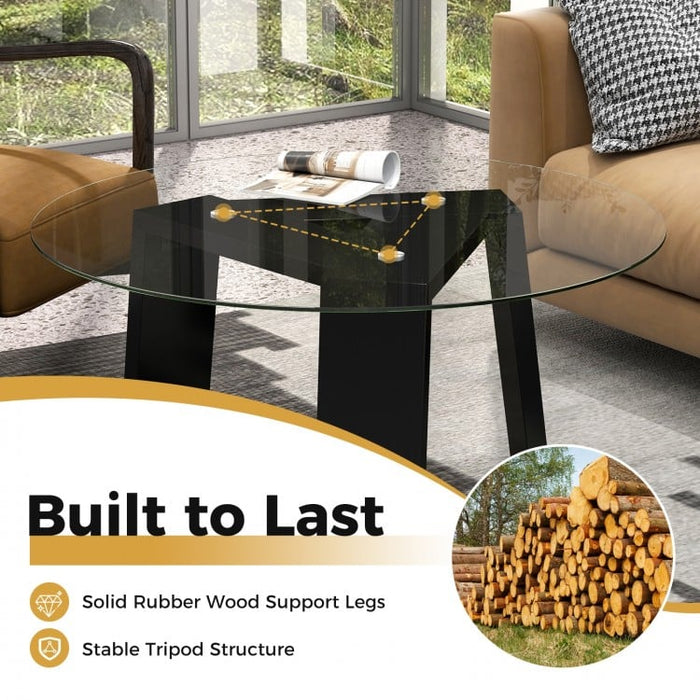 Costway Modern Round Coffee Table with Glass Top - Suitable for Living Room and Cafe