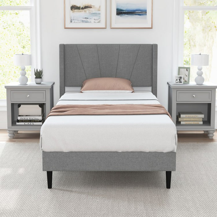 Modern Grey Upholstered Headboard Bedroom Bed