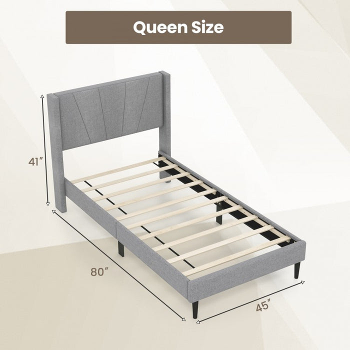 Modern Grey Upholstered Headboard Bedroom Bed