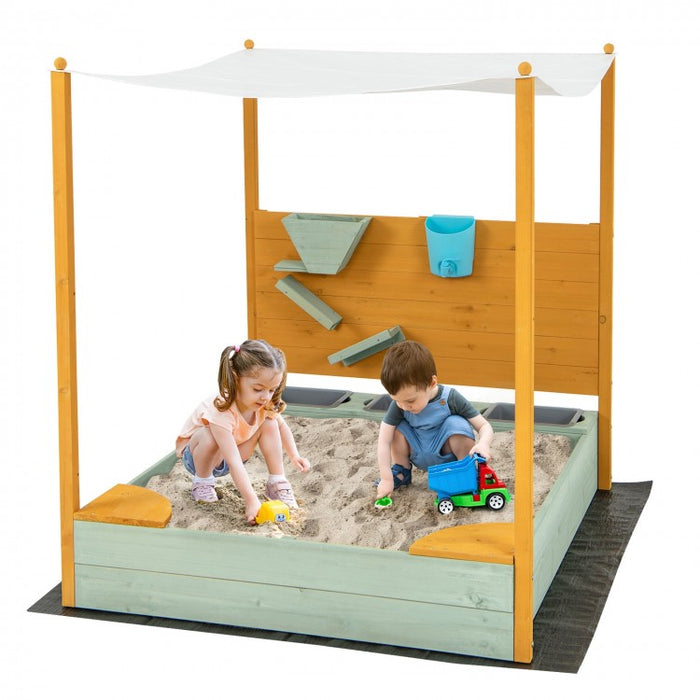 Outdoor Courtyard Children's Sandbox with Sand Walls and Removable Canopy for Kids Aged 3-8