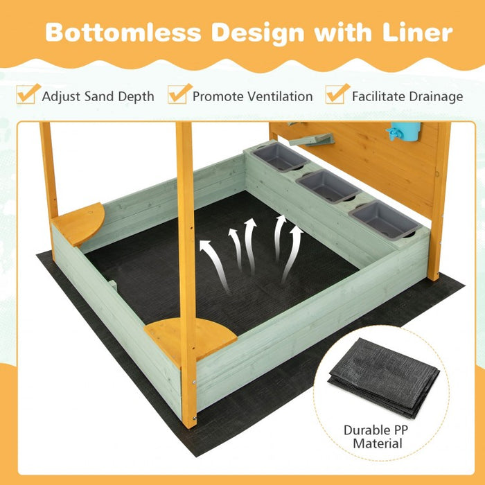 Outdoor Courtyard Children's Sandbox with Sand Walls and Removable Canopy for Kids Aged 3-8