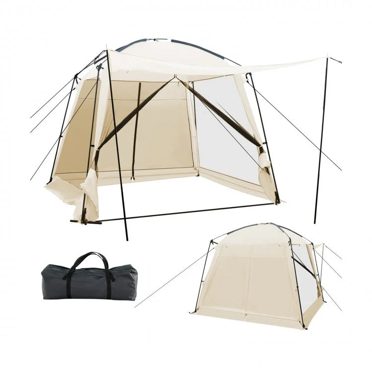 10x10 Feet Outdoor Beige Screened Canopy Tent with Zipper Doors