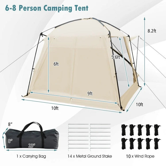 10x10 Feet Outdoor Beige Screened Canopy Tent with Zipper Doors
