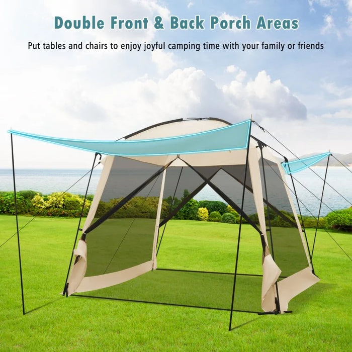 10x10 Feet Outdoor Beige Screened Canopy Tent with Zipper Doors