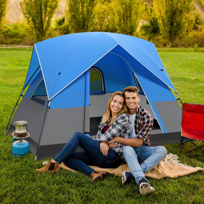 Outdoor Camping Tent with Removable Ground Mat and Rain Cover - Blue, Accommodates Up to 3 People