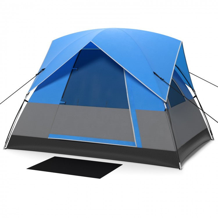 Outdoor Camping Tent with Removable Ground Mat and Rain Cover - Blue, Accommodates Up to 3 People