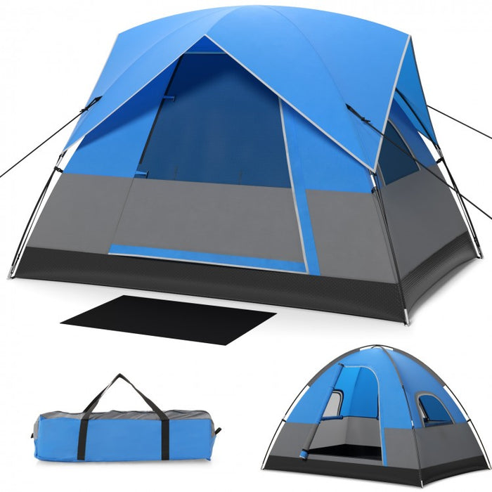 Outdoor Camping Tent with Removable Ground Mat and Rain Cover - Blue, Accommodates Up to 3 People