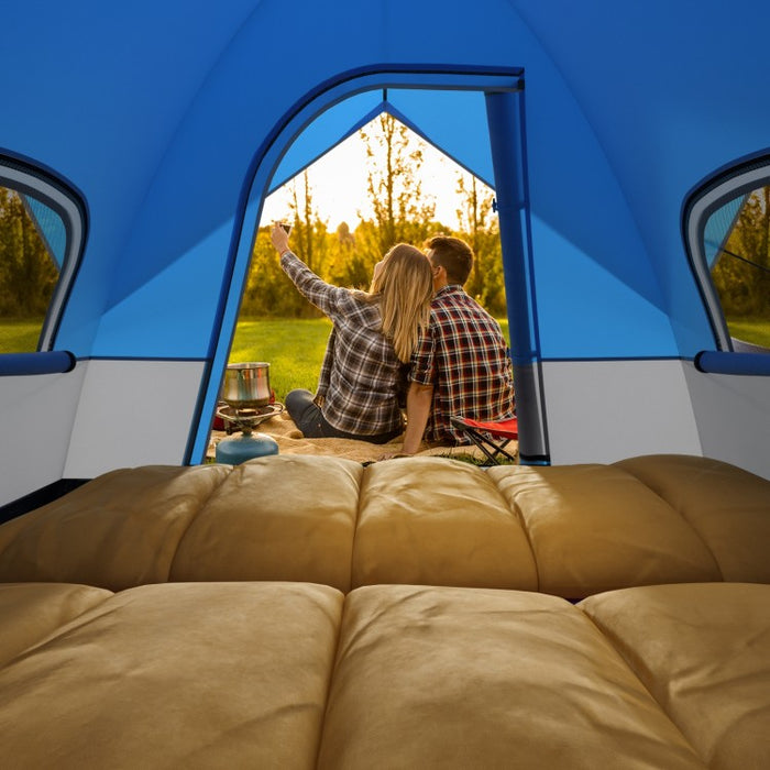 Outdoor Camping Tent with Removable Ground Mat and Rain Cover - Blue, Accommodates Up to 3 People