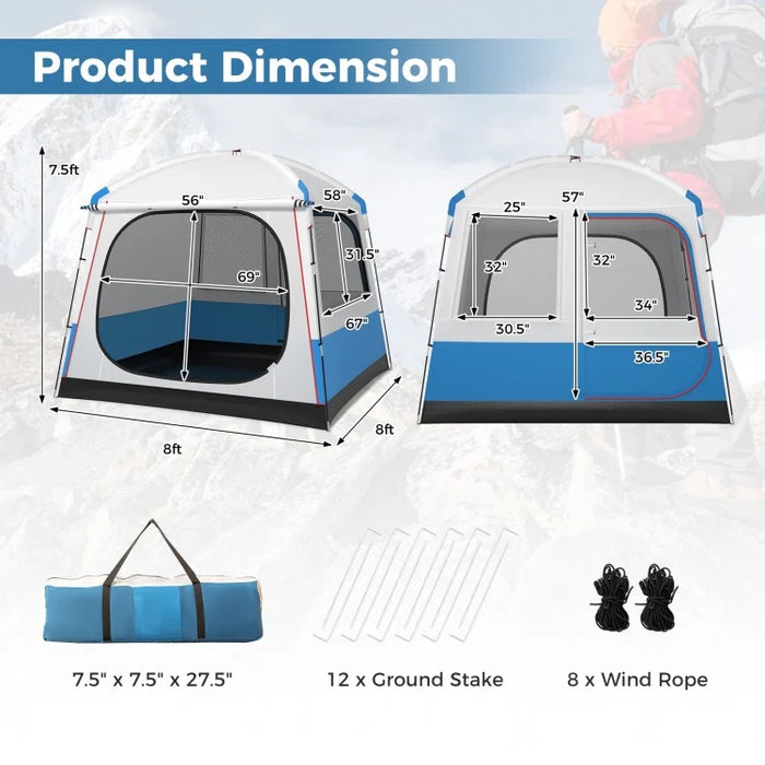 Outdoor Camping Large Tent with Mesh Windows - Portable Bag, Accommodates Up to 5 People
