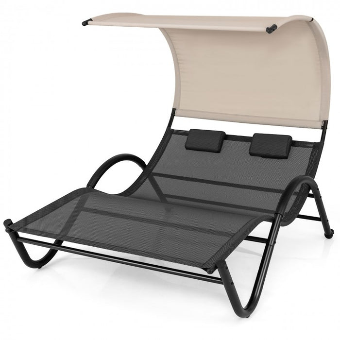 Costway Outdoor Daybeds with Canopy - Double Lounge Chair and Headrest - Suitable for Patio, Pool, and Backyard