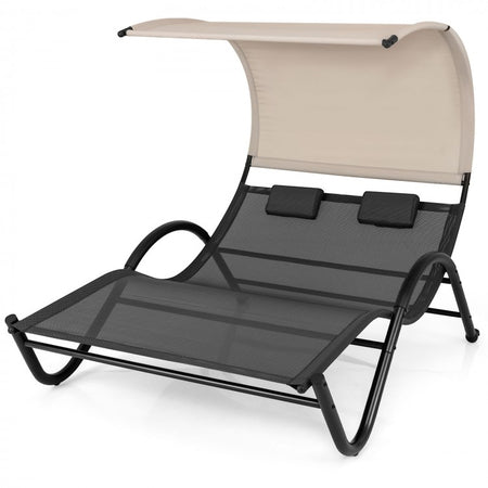 Costway Outdoor Daybeds with Canopy - Double Lounge Chair and Headrest - Suitable for Patio, Pool, and Backyard