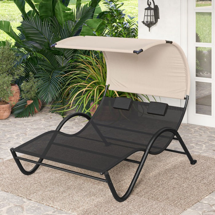 Costway Outdoor Daybeds with Canopy - Double Lounge Chair and Headrest - Suitable for Patio, Pool, and Backyard