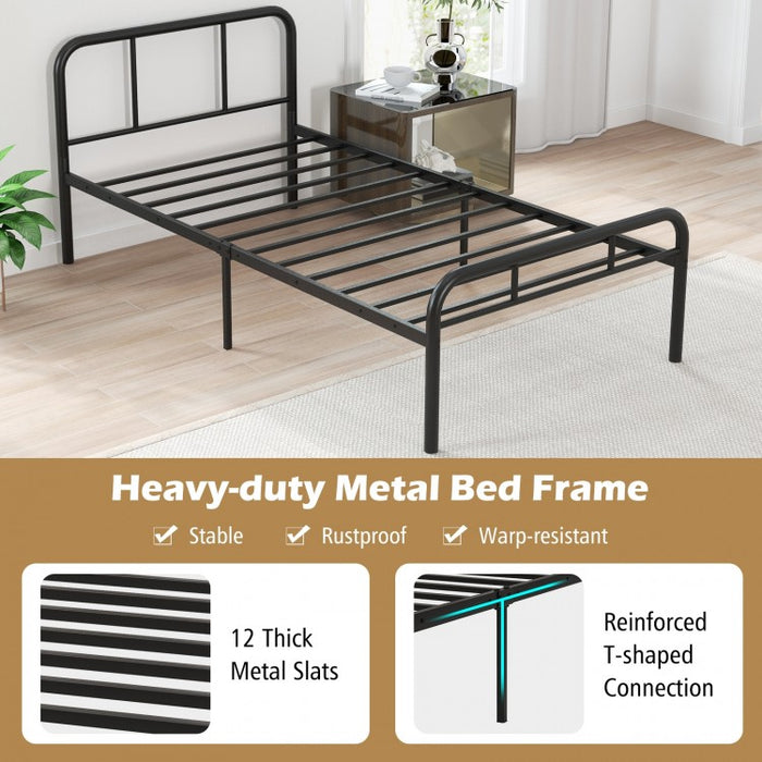 Modern Minimalist Metal Platform Bed Frame with Storage Space