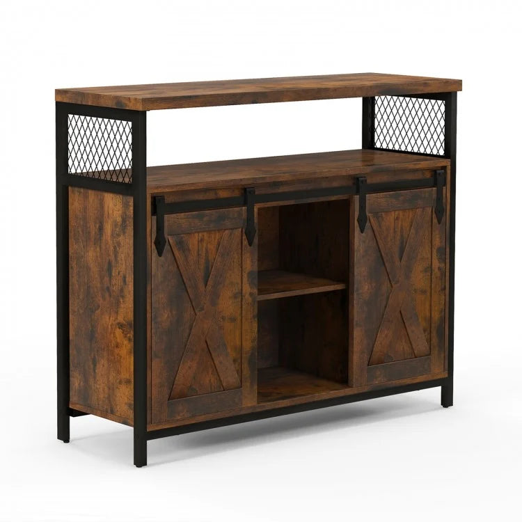 Costway Antique Bar Cabinet Dining Storage Unit with Sliding Doors and Adjustable Shelves - Suitable for Restaurant