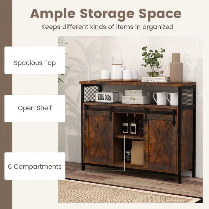 Costway Antique Bar Cabinet Dining Storage Unit with Sliding Doors and Adjustable Shelves - Suitable for Restaurant