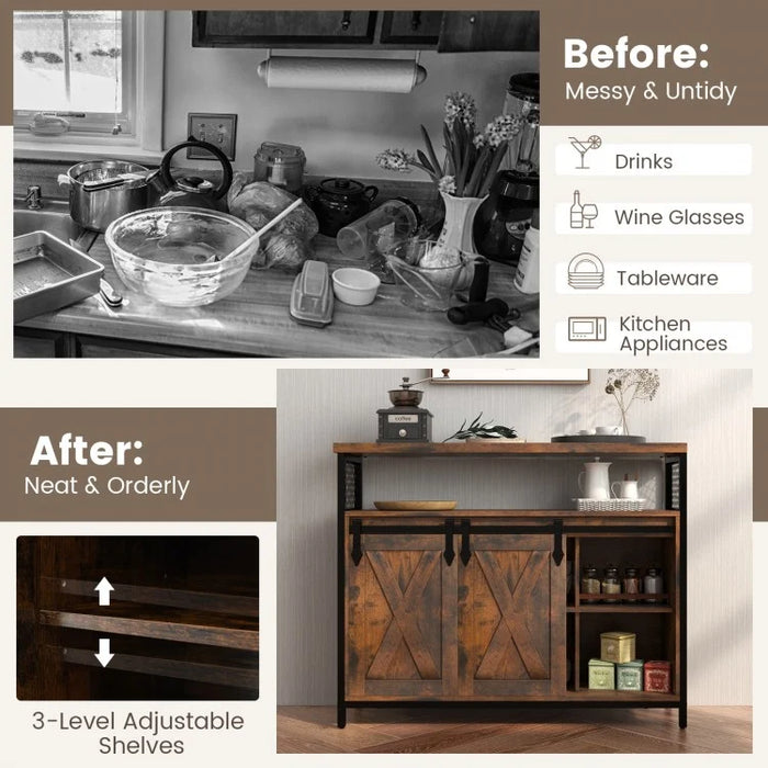 Costway Antique Bar Cabinet Dining Storage Unit with Sliding Doors and Adjustable Shelves - Suitable for Restaurant