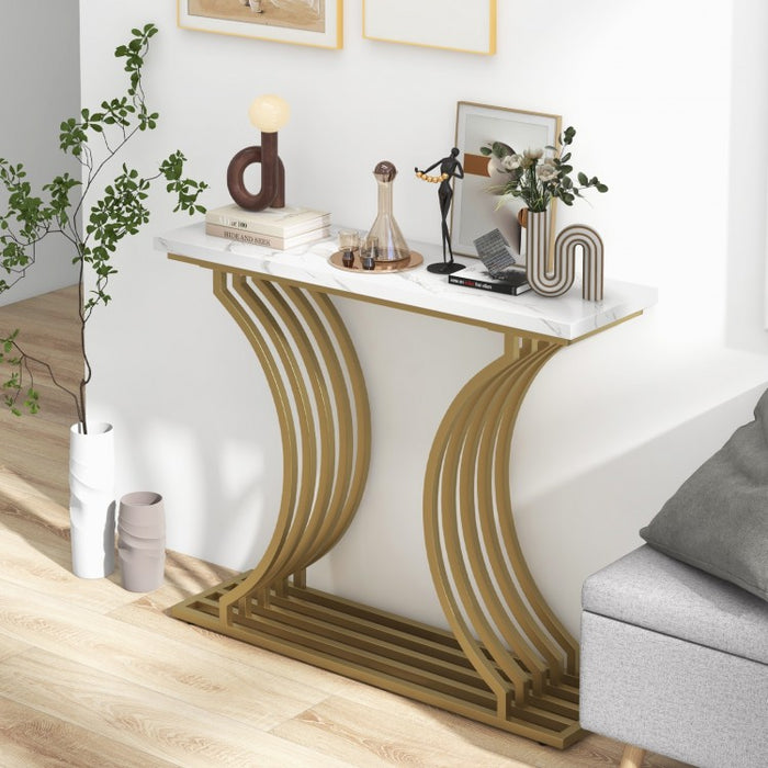 Costway Modern Gold Entryway Table Console with Faux Marble Top - Suitable for Living Room and Entryway