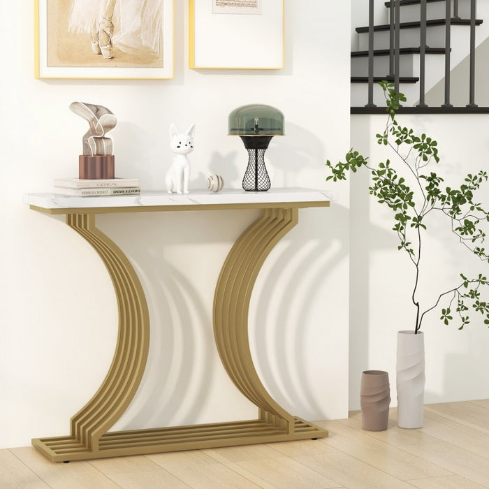 Costway Modern Gold Entryway Table Console with Faux Marble Top - Suitable for Living Room and Entryway