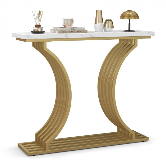 Costway Modern Gold Entryway Table Console with Faux Marble Top - Suitable for Living Room and Entryway