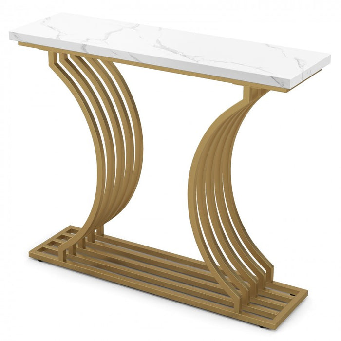 Costway Modern Gold Entryway Table Console with Faux Marble Top - Suitable for Living Room and Entryway