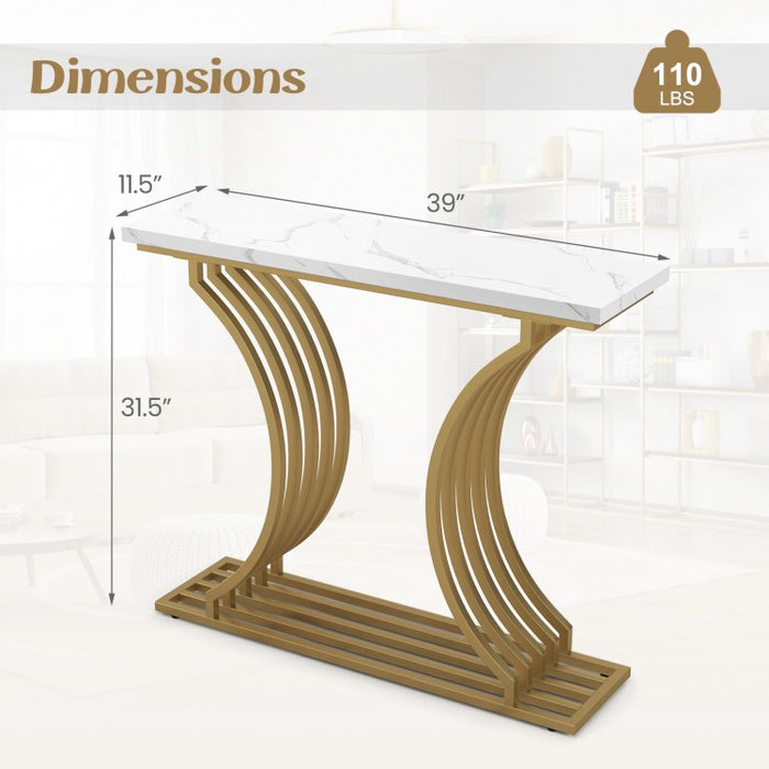 Costway Modern Gold Entryway Table Console with Faux Marble Top - Suitable for Living Room and Entryway