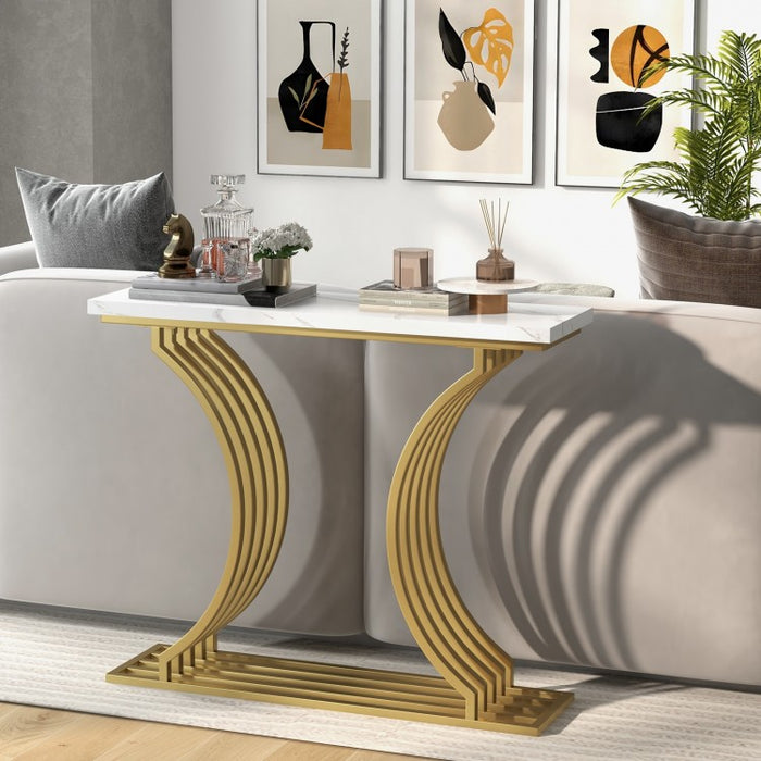 Costway Modern Gold Entryway Table Console with Faux Marble Top - Suitable for Living Room and Entryway