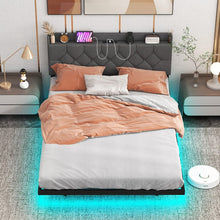 Charger l&#39;image dans la galerie, Gray Metal Bed Frame with Built-in LED Lights and Charging Station

